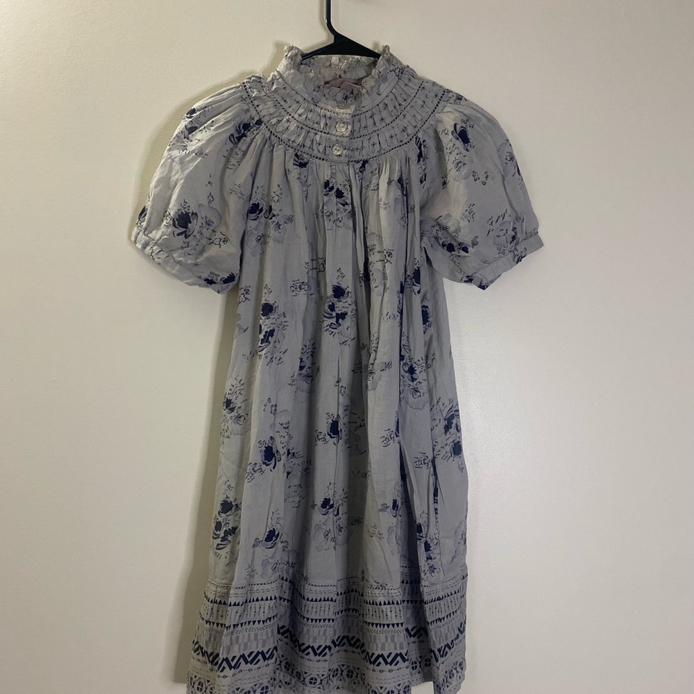 H&M Blue Puff Sleeve Smocked Mini Dress